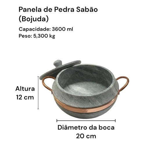 Conjunto de Panelas em Pedra Sabão Tampa de Vidro - 1,5; 3; 3,6 lts