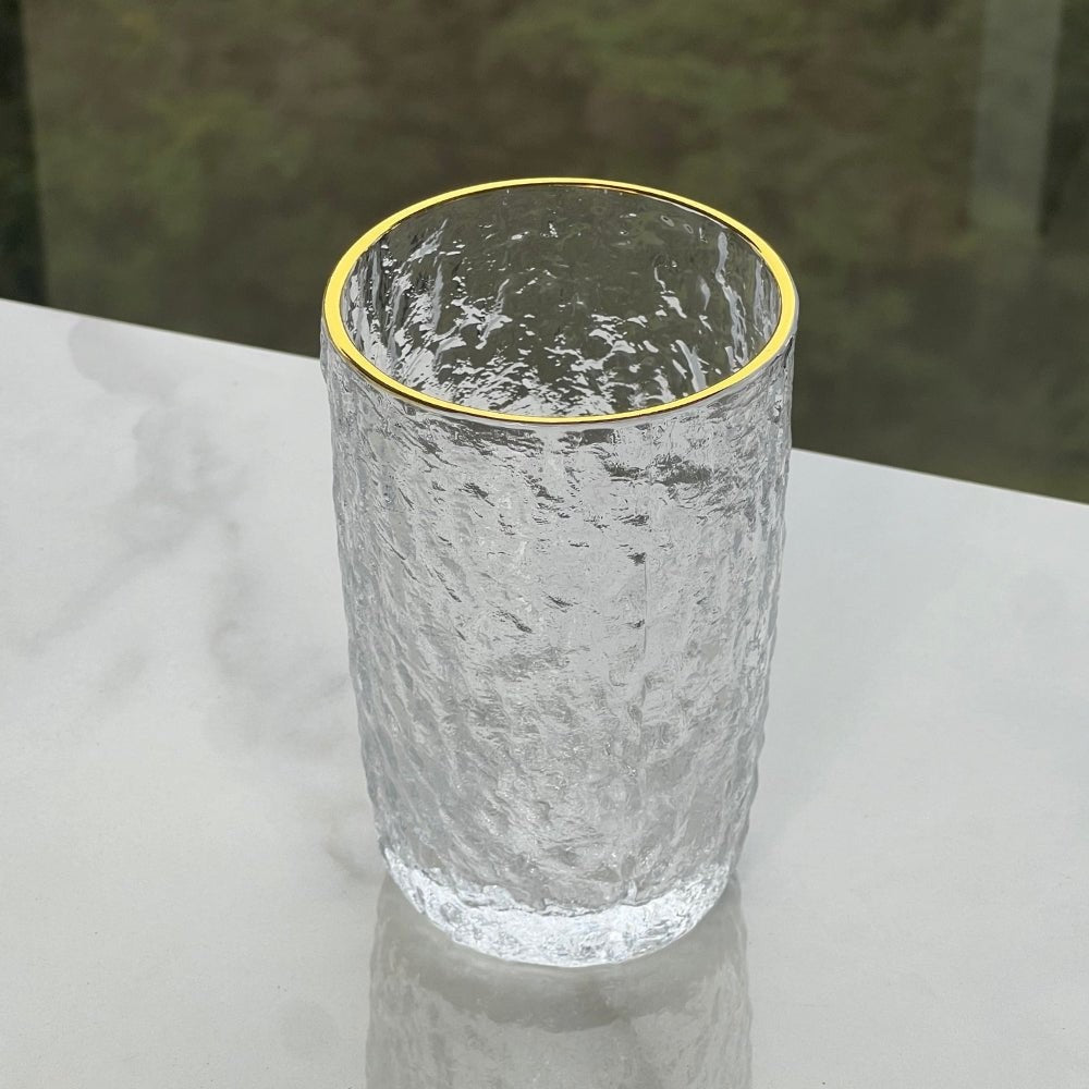 Copo Alto Petra Martelado em Cristal com Fio de Ouro 430ml