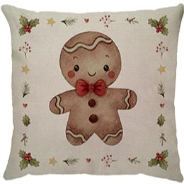 Capa de Almofada Natalina Decoração de Natal Festa Enfeite Papai Noel Renas Boneco de Neve Linho Estampado 43x43cm