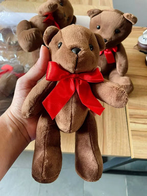 Kit 10 ursinhos articulados PP -20 cm marrom claro ou creme com laço de cetim.