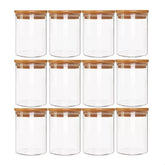 Kit De 12 Potes Herméticos Vidro Tampa Bambu 110ml