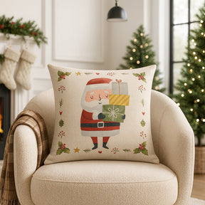 Capa de Almofada Natalina Decoração de Natal Festa Enfeite Papai Noel Renas Boneco de Neve Linho Estampado 43x43cm