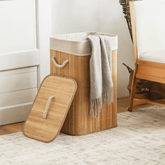 Cesto de Roupas Bambu com Tampa 60 Litros