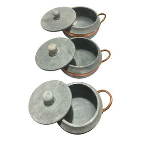Jogo de Panelas Pedra Sabão Bojuda com tampa de pedra